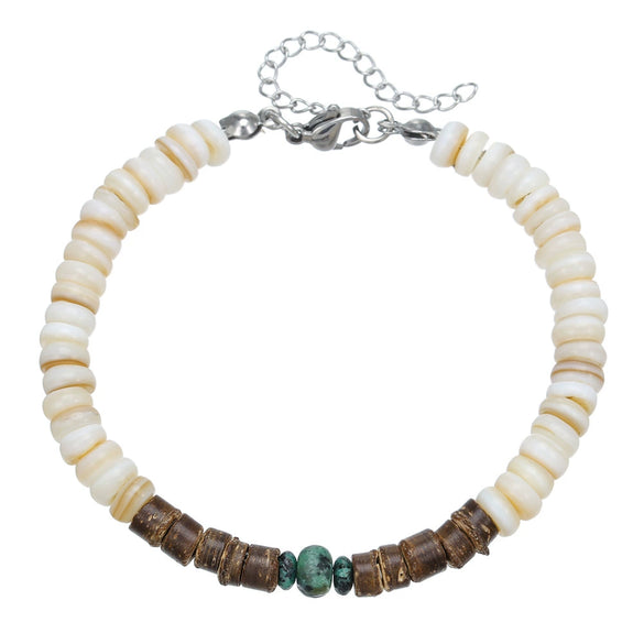 Wholesale Jewelry Geometric Wooden Beads Turquoise Coconut Shell Handmade Unisex Bracelet