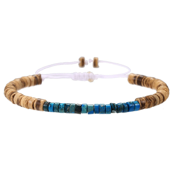Wholesale Jewelry Geometric Wooden Beads Turquoise Coconut Shell Handmade Unisex Bracelet