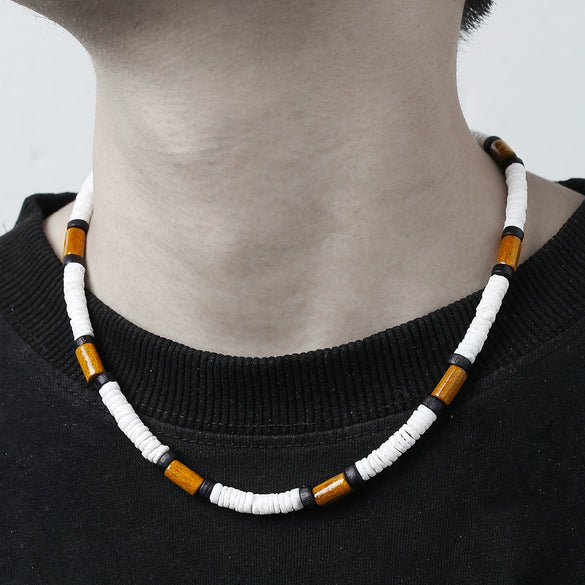 Wholesale Jewelry Geometric Wooden Shell Stainless Steel Handmade O Chain Necklace Unisex Hiphop Style