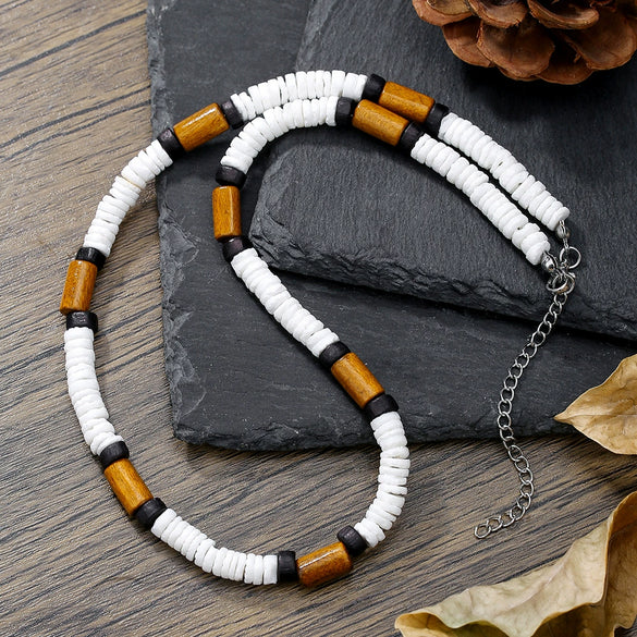 Wholesale Jewelry Geometric Wooden Shell Stainless Steel Handmade O Chain Necklace Unisex Hiphop Style