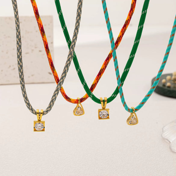 Wholesale Jewelry Geometric Zircon Copper Electroplated Braided Rope Necklace For Women