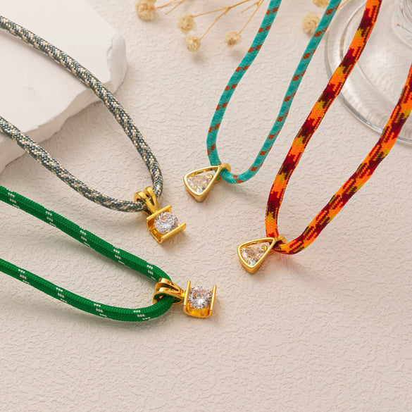 Wholesale Jewelry Geometric Zircon Copper Electroplated Braided Rope Necklace For Women