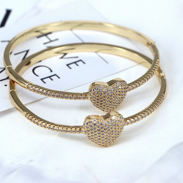 Wholesale Jewelry Gold Heartshaped Zirconium Adjustable Bracelet