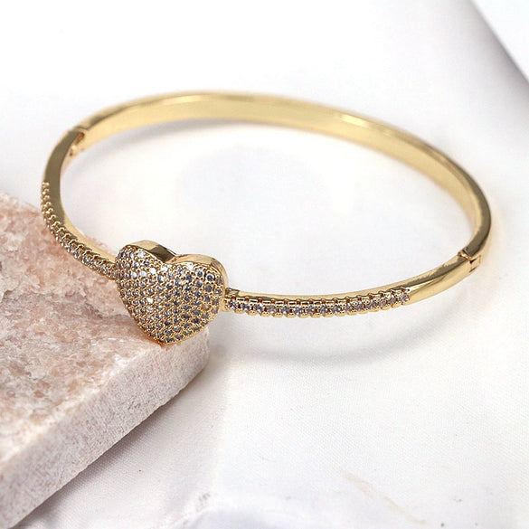 Wholesale Jewelry Gold Heartshaped Zirconium Adjustable Bracelet