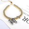 Wholesale Jewelry Gold Plated Beaded Balloon Initial Charm Adjustable Bracelet With Letters Numbers Text