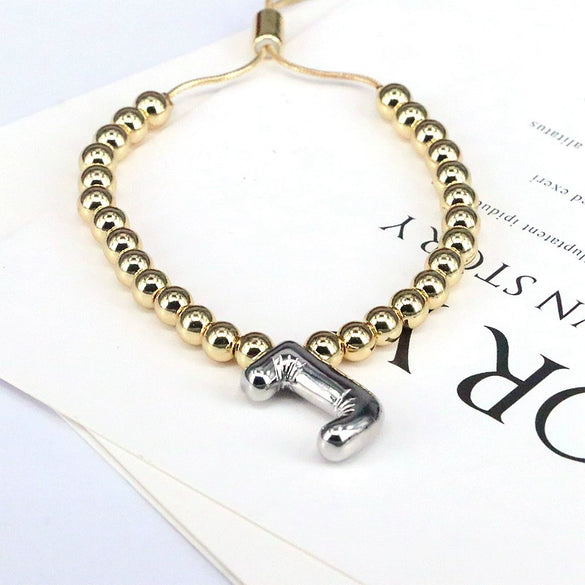 Wholesale Jewelry Gold Plated Beaded Balloon Initial Charm Adjustable Bracelet With Letters Numbers Text