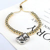 Wholesale Jewelry Gold Plated Beaded Balloon Initial Charm Adjustable Bracelet With Letters Numbers Text