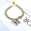 Wholesale Jewelry Gold Plated Beaded Balloon Initial Charm Adjustable Bracelet With Letters Numbers Text