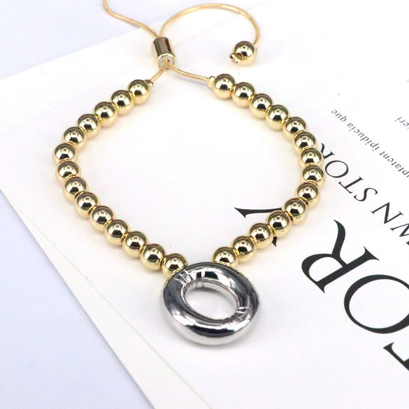 Wholesale Jewelry Gold Plated Beaded Balloon Initial Charm Adjustable Bracelet With Letters Numbers Text