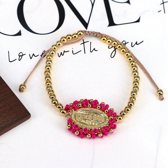 Wholesale Jewelry Gold Plated Copper Beads Wound Oval Geometric Style Beaded Bracelet