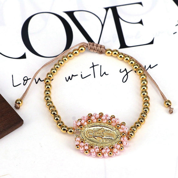 Wholesale Jewelry Gold Plated Copper Beads Wound Oval Geometric Style Beaded Bracelet