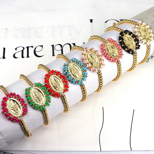 Wholesale Jewelry Gold Plated Copper Beads Wound Oval Geometric Style Beaded Bracelet