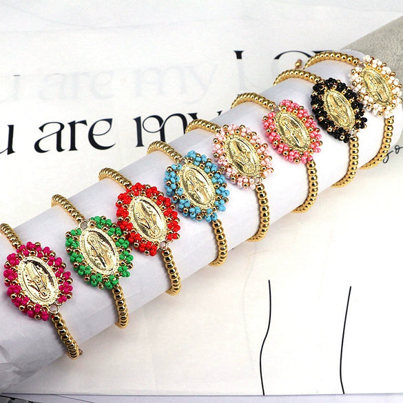 Wholesale Jewelry Gold Plated Copper Beads Wound Oval Geometric Style Beaded Bracelet