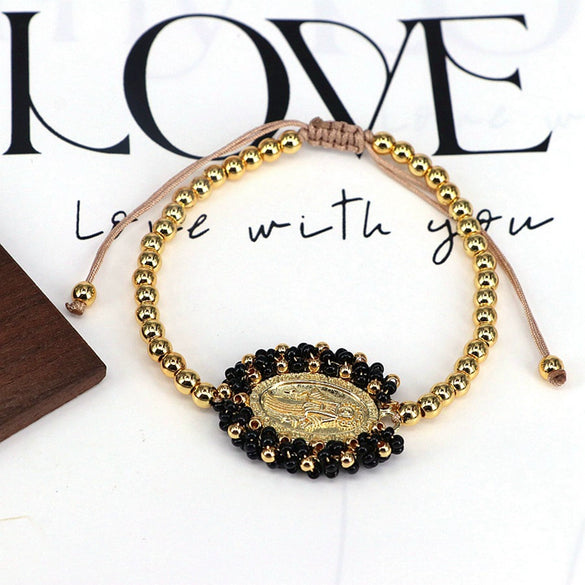 Wholesale Jewelry Gold Plated Copper Beads Wound Oval Geometric Style Beaded Bracelet