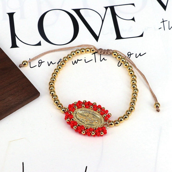 Wholesale Jewelry Gold Plated Copper Beads Wound Oval Geometric Style Beaded Bracelet
