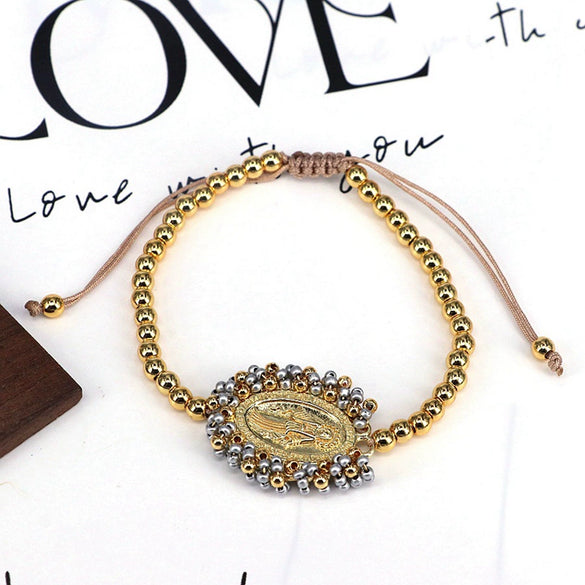 Wholesale Jewelry Gold Plated Copper Beads Wound Oval Geometric Style Beaded Bracelet