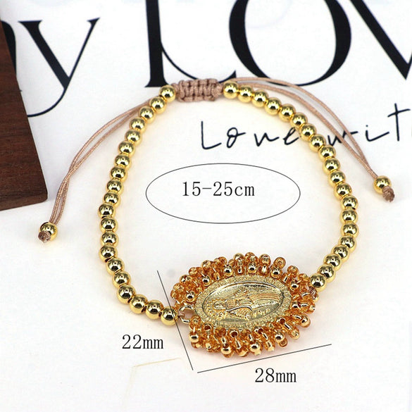 Wholesale Jewelry Gold Plated Copper Beads Wound Oval Geometric Style Beaded Bracelet