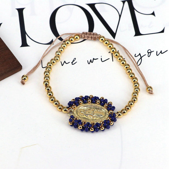 Wholesale Jewelry Gold Plated Copper Beads Wound Oval Geometric Style Beaded Bracelet