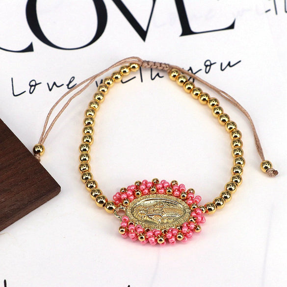 Wholesale Jewelry Gold Plated Copper Beads Wound Oval Geometric Style Beaded Bracelet