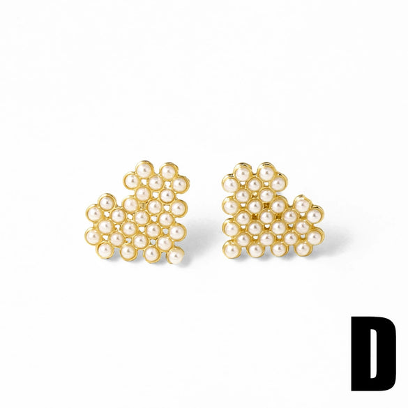 Wholesale Jewelry Gold Plated Copper Heartshaped Butterfly Pearl Earrings Electroplated Unisex Simple Style