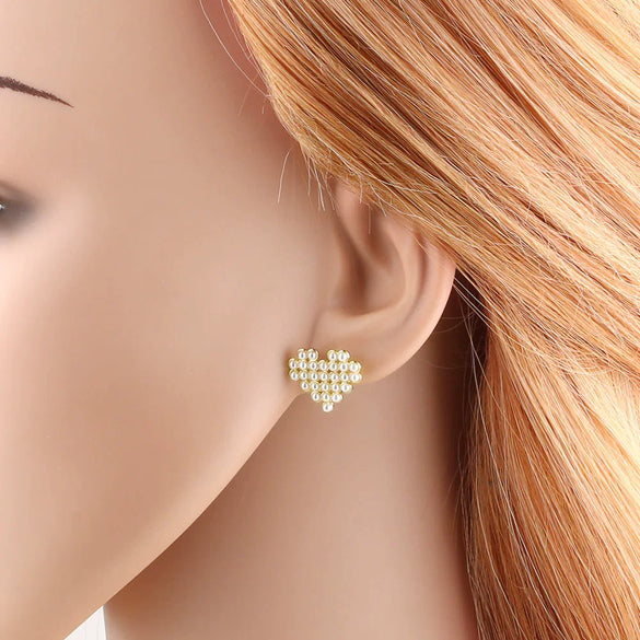 Wholesale Jewelry Gold Plated Copper Heartshaped Butterfly Pearl Earrings Electroplated Unisex Simple Style