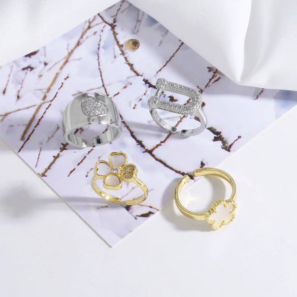 Wholesale Jewelry Goldplated Copper Heart Ushaped Open Ring Geometric Style For Women And Unisex
