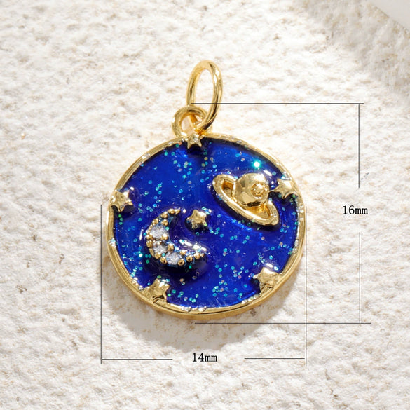 Wholesale Jewelry Goldplated Copper Star Dripping Oil Eye Pendant