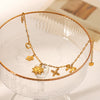 Wholesale Jewelry Goldplated Stainless Steel Heart Shape Geometric Bow Flower Cut Out Pendant Bracelet For Women
