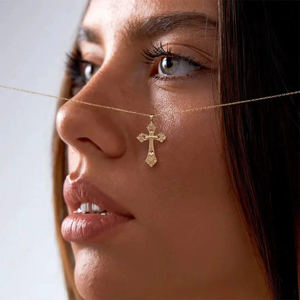 Wholesale Jewelry Gothic Style Cross Copper Microinlay Pendant Ochain Necklace For Women