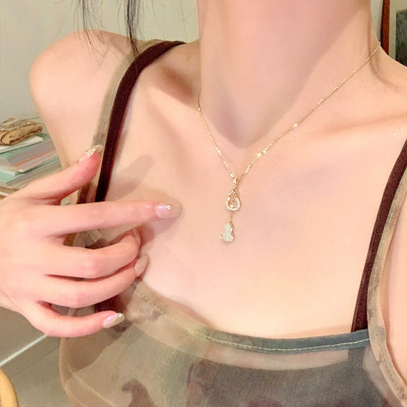 Wholesale Jewelry Gourd Copper Real Gold Electroplated Zircon Geometric Clavicle Necklace