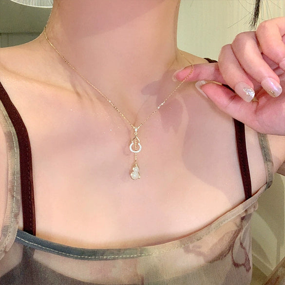 Wholesale Jewelry Gourd Copper Real Gold Electroplated Zircon Geometric Clavicle Necklace