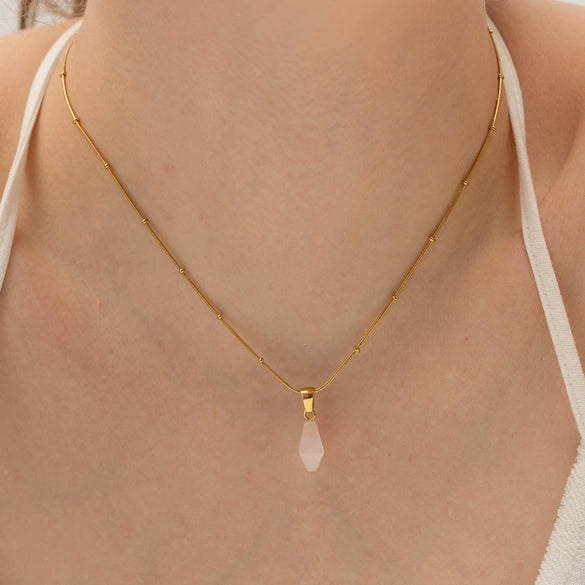 Wholesale Jewelry Handcut Geometric Lapis Gold Powder Stone Pendant Electroplated Stainless Steel Nonfading Necklace For Women