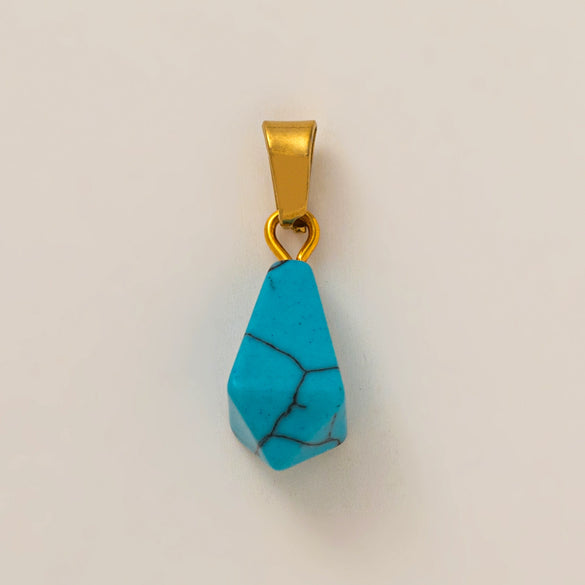 Wholesale Jewelry Handcut Geometric Lapis Gold Powder Stone Pendant Electroplated Stainless Steel Nonfading Necklace For Women