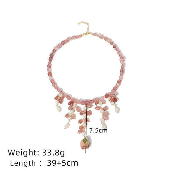 Wholesale Jewelry Handmade Geometric Copper 925 Silver Strawberry Crystal Pearl Clavicle Necklace For Women