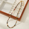 Wholesale Jewelry Handmade Geometric Vintage Style Spotted Stone Shell Eye Stone Stainless Steel Beaded Necklace For Women