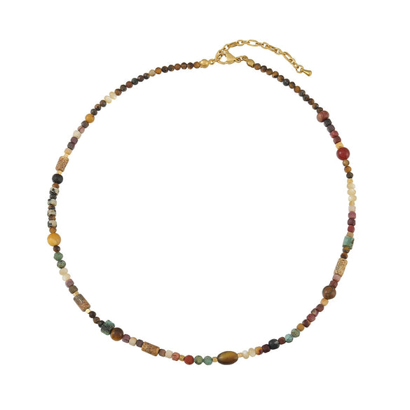 Wholesale Jewelry Handmade Geometric Vintage Style Spotted Stone Shell Eye Stone Stainless Steel Beaded Necklace For Women