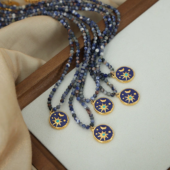 Wholesale Jewelry Handmade Natural Stone And Stainless Steel Pendant Necklace With Geometric Pattern For Women