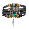 Wholesale Jewelry Handwoven Retro Feather Nameplate Artificial Leather Men's Bracelet