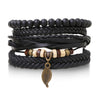Wholesale Jewelry Handwoven Retro Feather Nameplate Artificial Leather Men's Bracelet