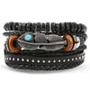 Wholesale Jewelry Handwoven Retro Feather Nameplate Artificial Leather Men's Bracelet