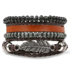 Wholesale Jewelry Handwoven Retro Feather Nameplate Artificial Leather Men's Bracelet