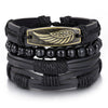 Wholesale Jewelry Handwoven Retro Feather Nameplate Artificial Leather Men's Bracelet