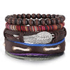 Wholesale Jewelry Handwoven Retro Feather Nameplate Artificial Leather Men's Bracelet