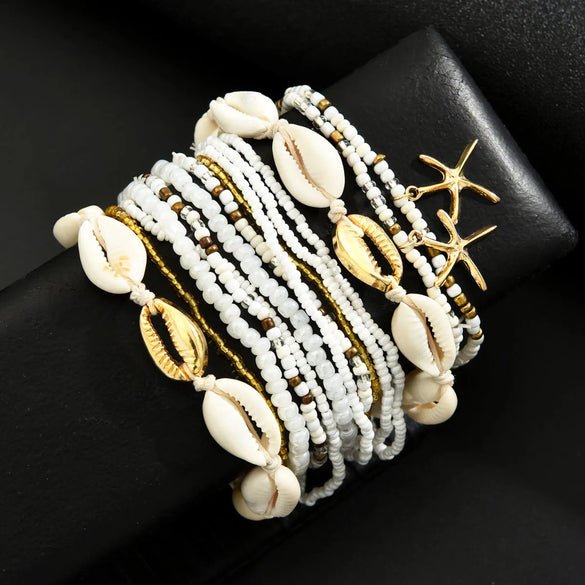 Wholesale Jewelry Hawaiian Beach Starfish Shell Alloy Seed Bead Anklet