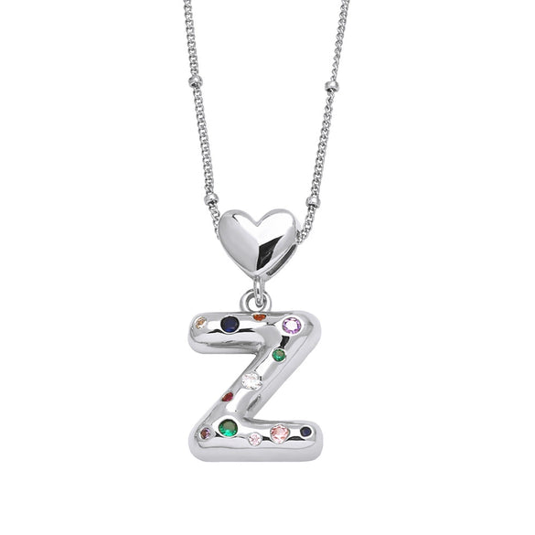 Wholesale Jewelry Heart English Letter Pendant Necklace Copper Inlaid Colorful Zircon Electroplated
