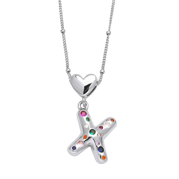 Wholesale Jewelry Heart English Letter Pendant Necklace Copper Inlaid Colorful Zircon Electroplated