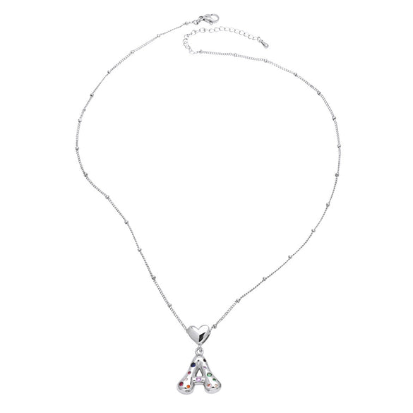Wholesale Jewelry Heart English Letter Pendant Necklace Copper Inlaid Colorful Zircon Electroplated