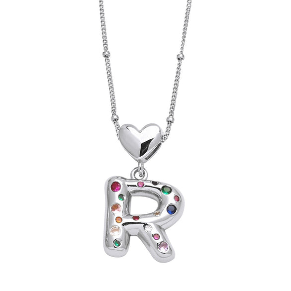 Wholesale Jewelry Heart English Letter Pendant Necklace Copper Inlaid Colorful Zircon Electroplated