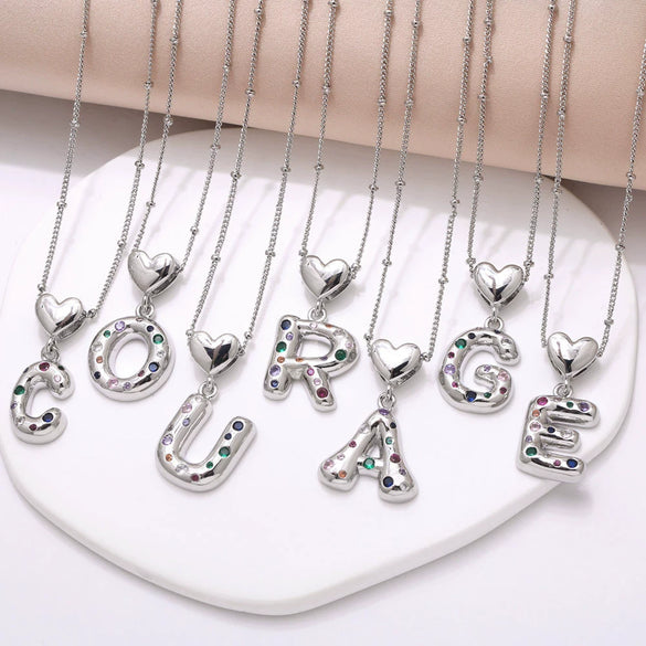 Wholesale Jewelry Heart English Letter Pendant Necklace Copper Inlaid Colorful Zircon Electroplated