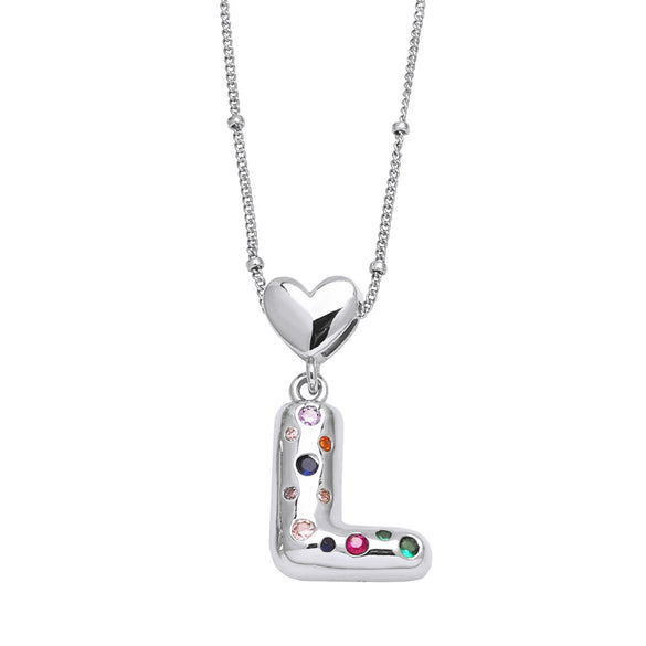 Wholesale Jewelry Heart English Letter Pendant Necklace Copper Inlaid Colorful Zircon Electroplated